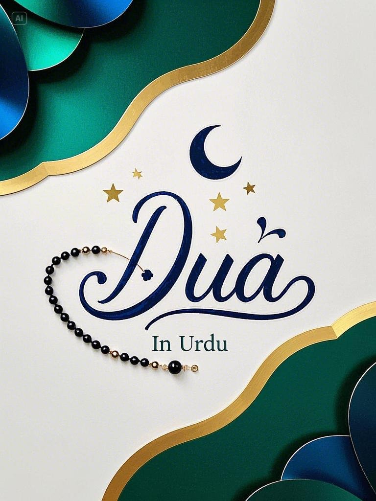 Design a sleek, professional image with title of "Dua In Urdu" with a clean white background. 