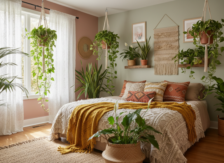 boho bedroom plants