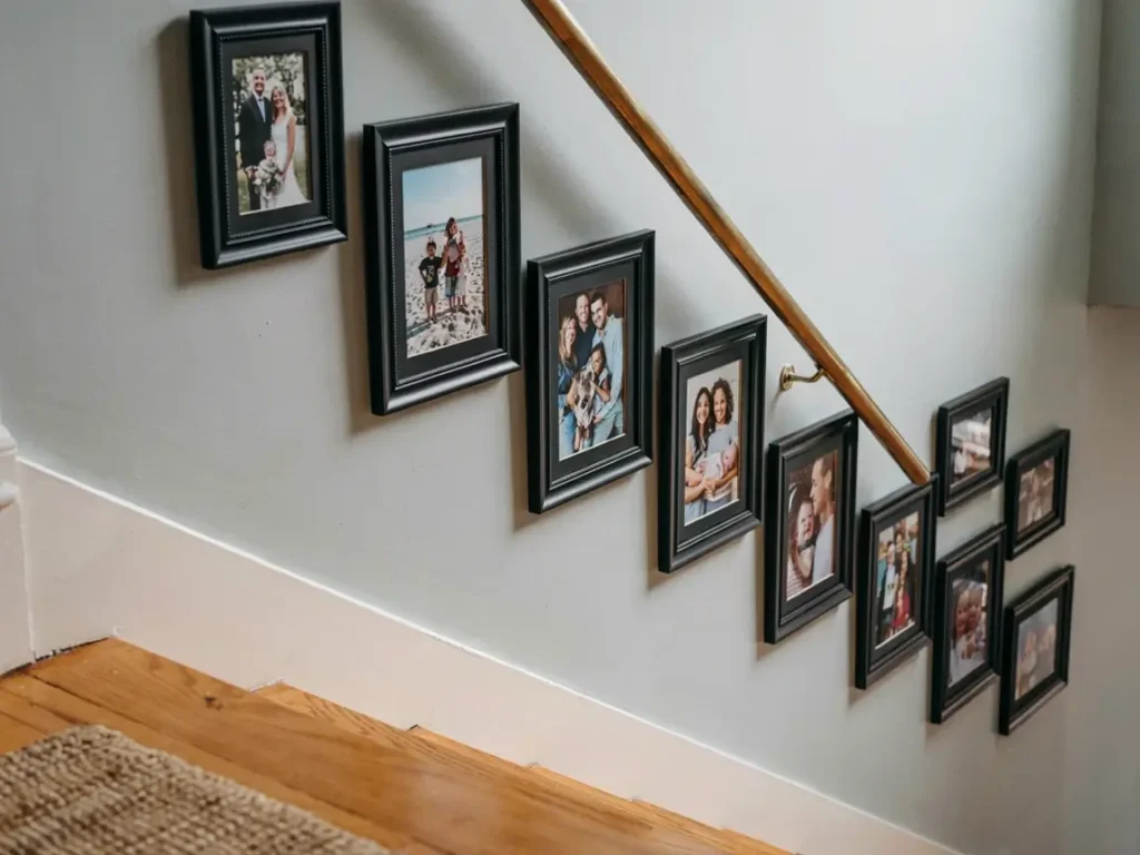 Ascending staircase layout using identical 8x10 photo frames