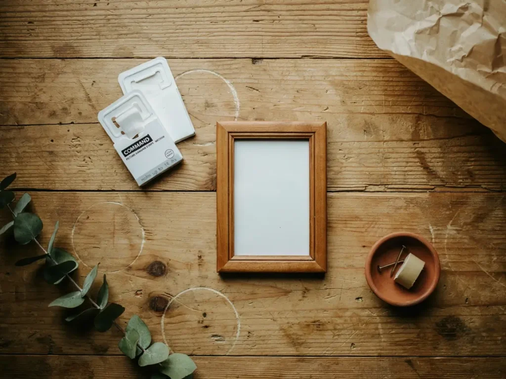 Adhesive command strips used to hang 8x10 photo frames