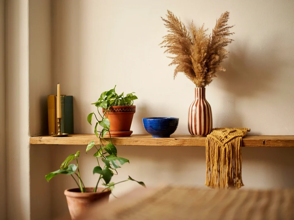 Colorful mood board flat lay for finding your home decor aesthetic