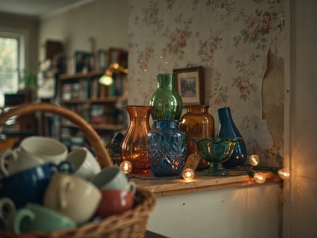 Styled shelf with home decor ideas aesthetic diy projects in terracotta and blue tones