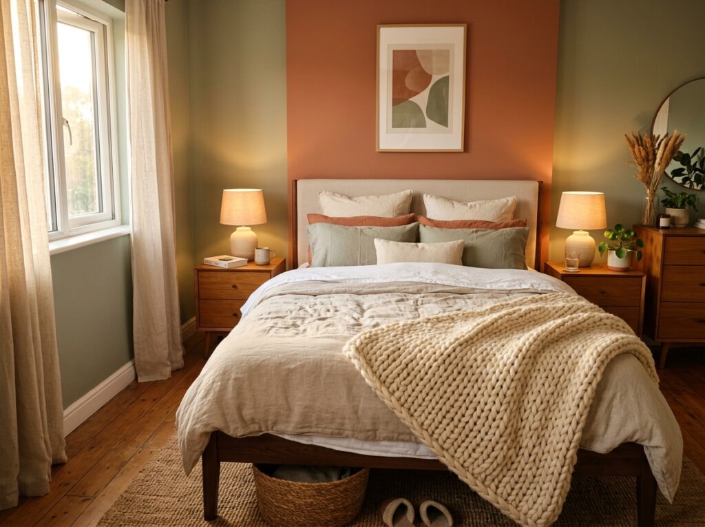 home decor ideas bedroom cozy layered lighting and textured throws