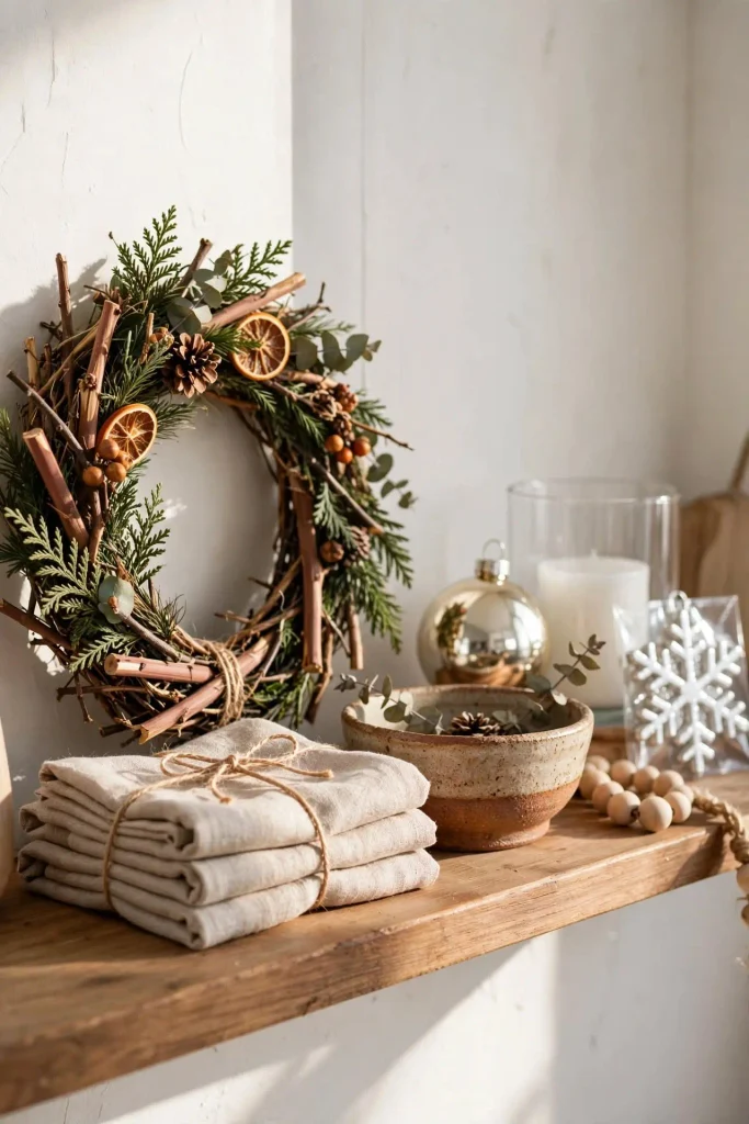 Personal handmade wreath and natural textures showing why DIY Christmas home decor feels warmer than store-bought.