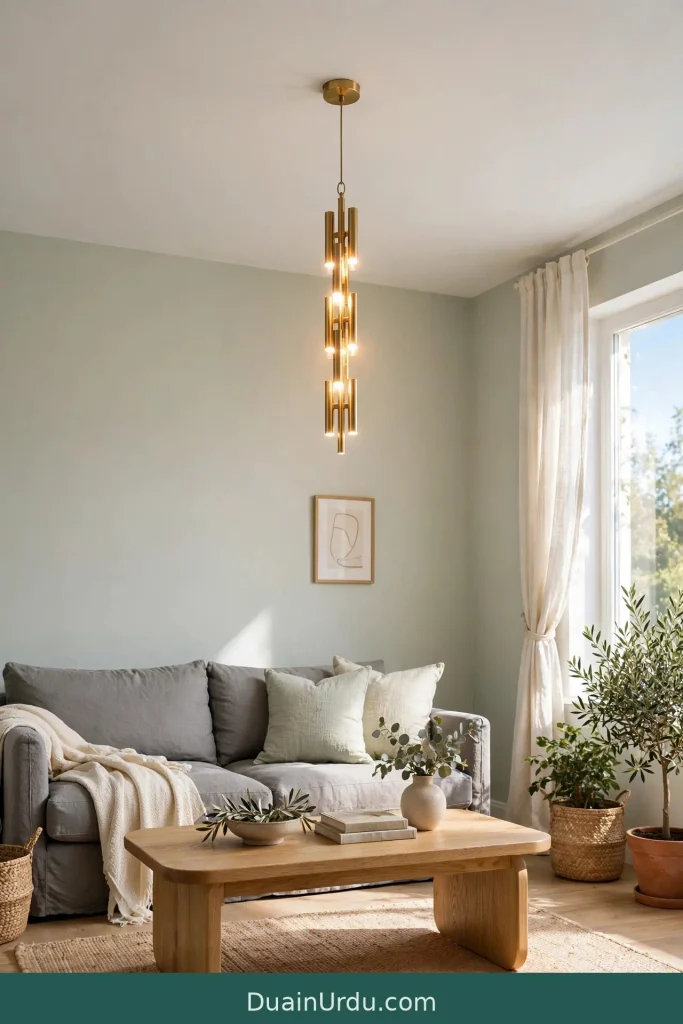  Final reveal living room with vertical brass jhumar making ceiling feel taller home decor ideas jhumar