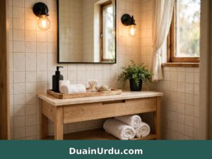 Featured bathroom upgrade showing expensive look on zero cost home decor ideas with warm lighting and wood vanity | Luxury bathroom upgrade with zero cost home decor ideas